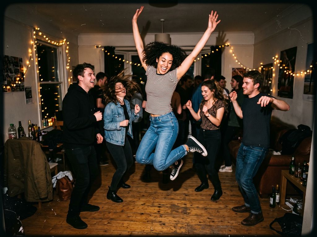 Friends dancing at a house party