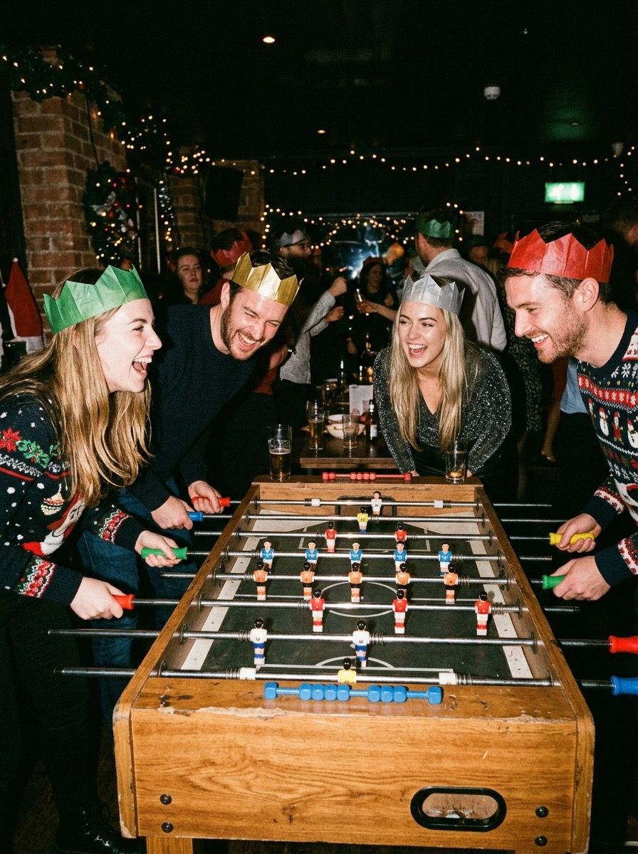 Colleagues laughing at a company party